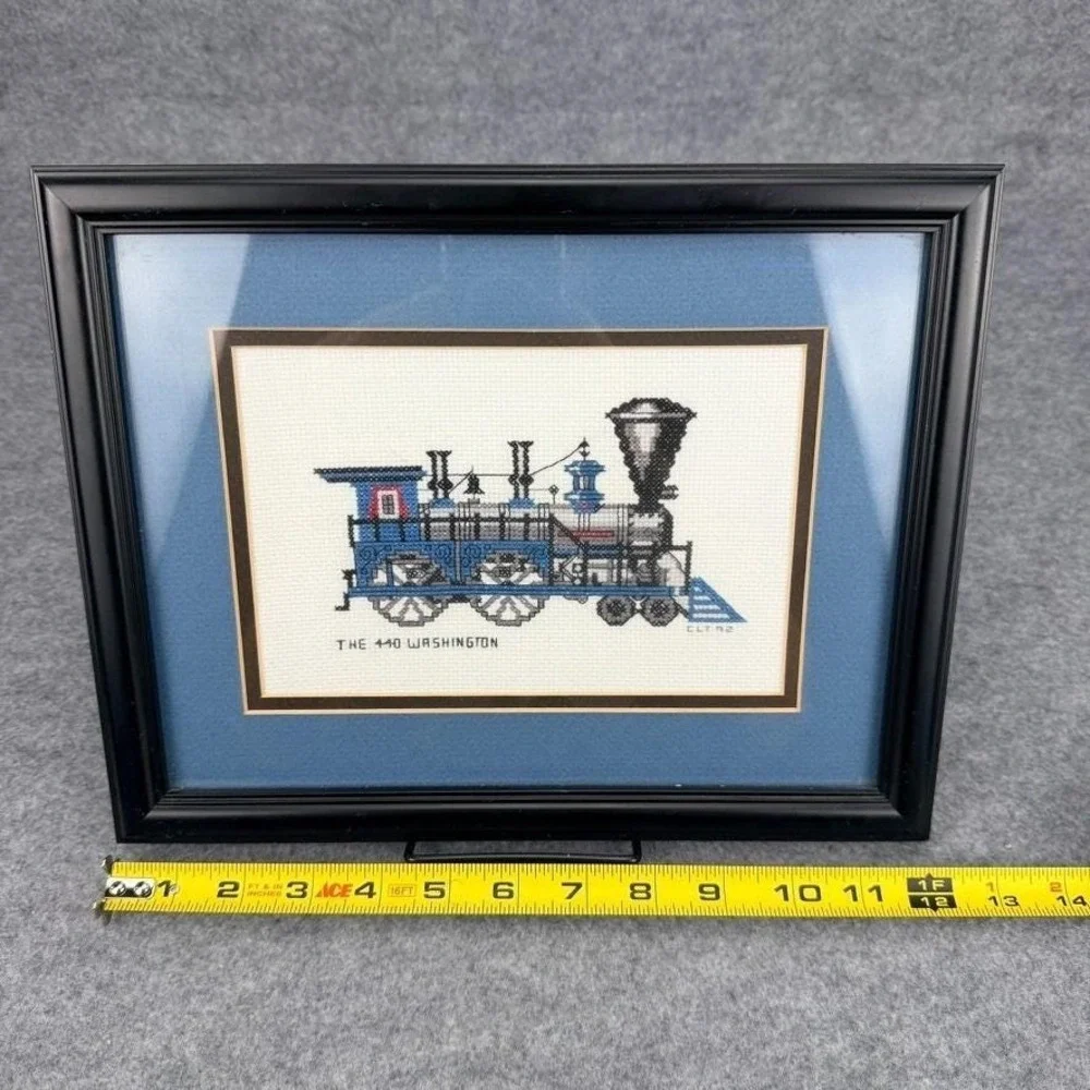 Framed Cross Stitch The 440 Washington Steam Locomotive Train Artwork CLT 92